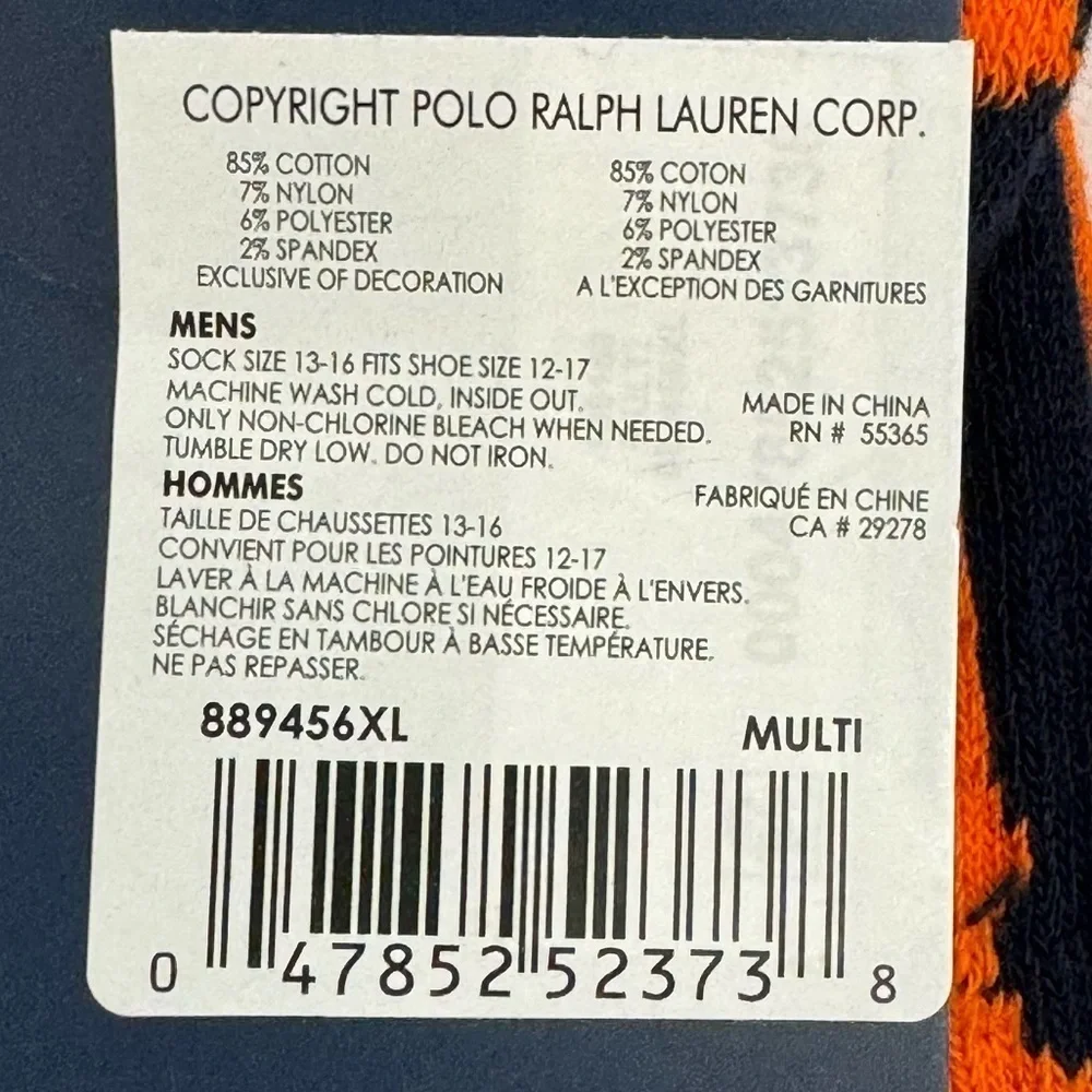 Polo Ralph Lauren 1 Pair Camo Print Socks Size XL‎ Shoe Sizes 12-17 Men